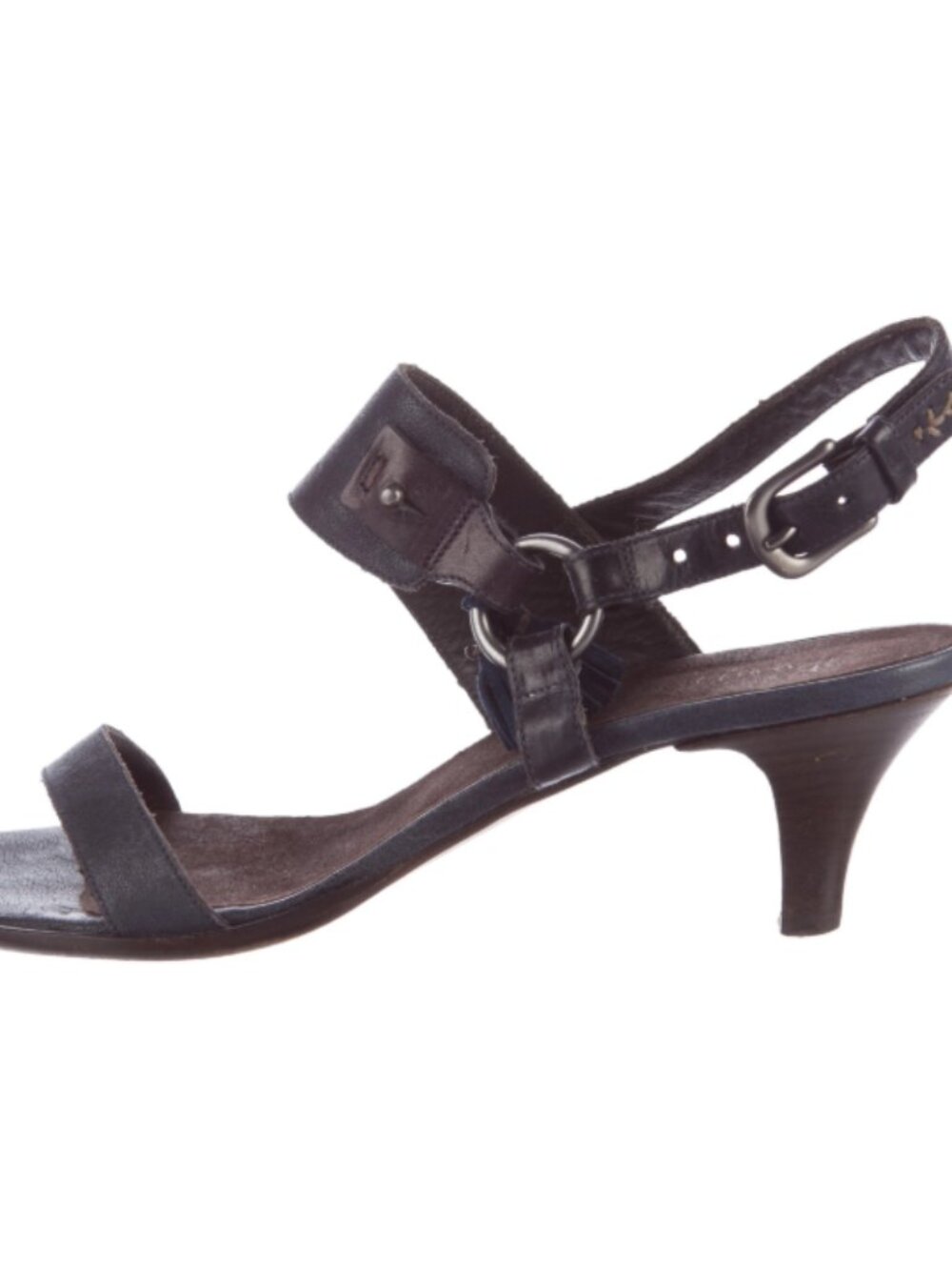 Henry Beguelin Blue & Brown Kitten Heel Leather Buckle Sandals Size 8